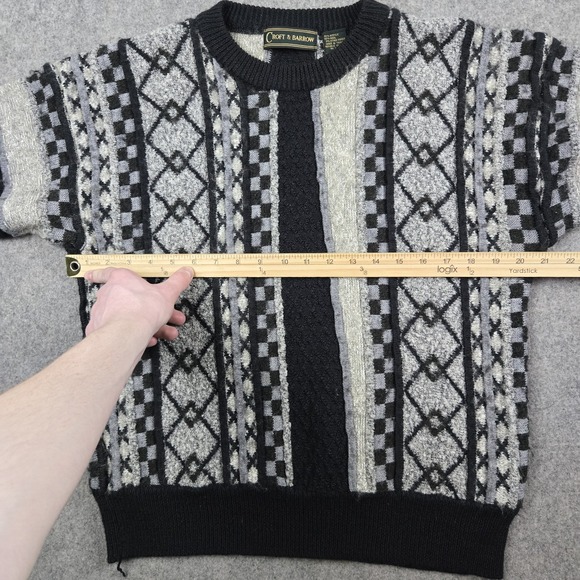 Vintage Croft & Borrow Sweater Mens Large Gray Black 3D Knit 90s Sweatshirt - Picture 8 of 12